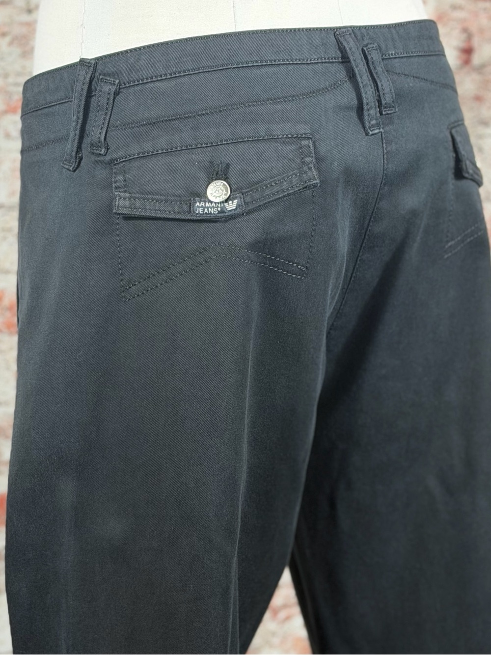 VTG Y2K Armani Wide Leg Low Rise Black Casual Pants with Flap Pocket Women’s 30